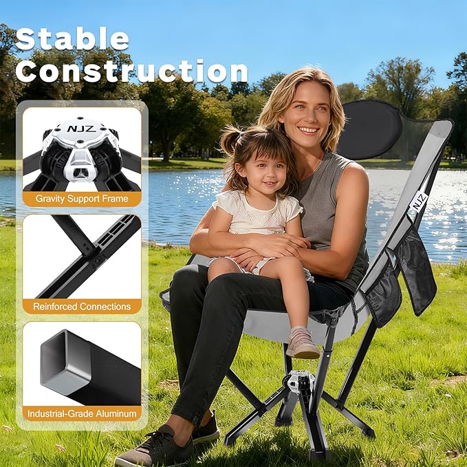 High-Back Camping & Indoor Relax Chair, Compact Foldable Chairs with Aircraft-Grade Aluminum Frame, Folding Chair Collapsible for Outdoor Camp, Home, Backpacking, Hiking, Beach, Supports 450lbs