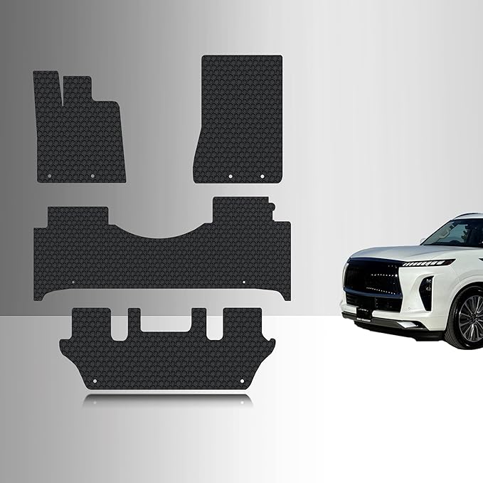 TOUGHPRO Floor Mats Accessories Set + 3nd Row for Infiniti QX80 2nd Row Bucket Seating with Full Console All Weather Heavy Duty (Made in USA) Black Rubber 2025 2026