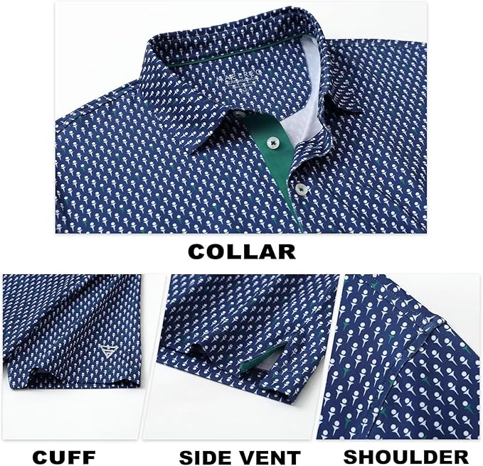 M MAELREG Mens Golf Shirt Short Sleeve Dry Fit Print Moisture Wicking Performance Patterns Collared Polo Shirt