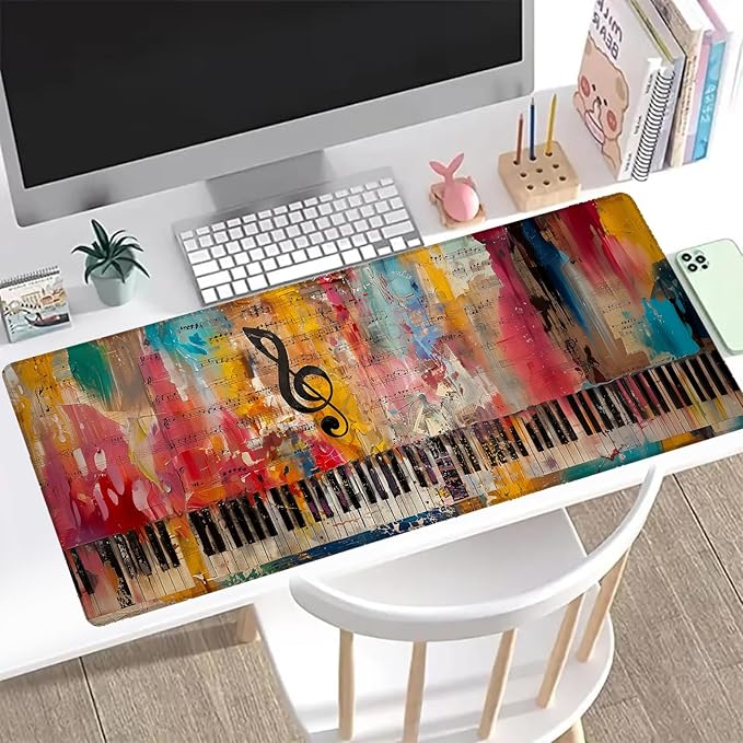 Colorful Music Gaming Mouse Pad, Office Desk Mat, Anti-Slip Rubber Base Cool Aesthetic Mouse Pads for Computer Laptop Keyboard School Home Desktop Gamer Home Accessories Decor 31.5" x 11.8"