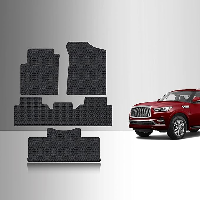 TOUGHPRO Floor Mats Accessories 1st + 2nd + 3rd Row for Infiniti QX80 All Weather Heavy Duty (Made in USA) Black Rubber 2014 2015 2016 2017 2018 2019 2020 2021 2022 2023 2024
