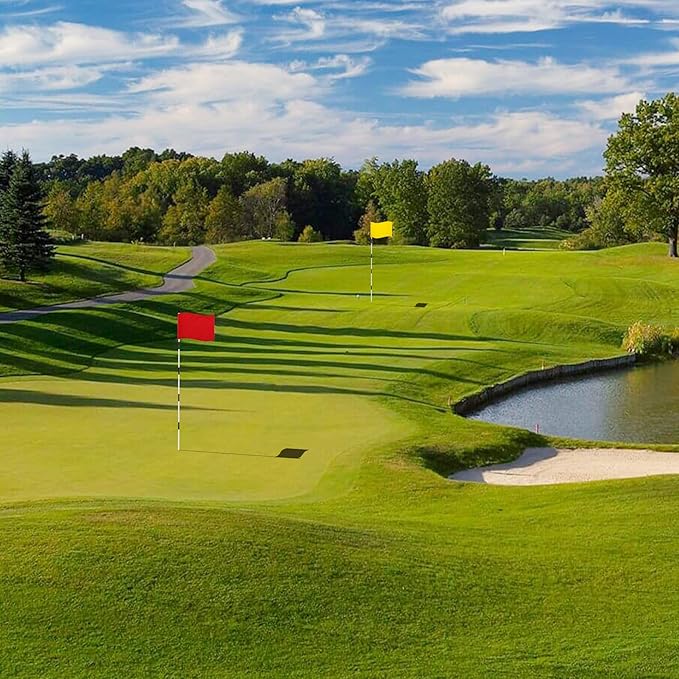 KINGTOP Golf Flag 20x14 Inch - Plain Red, 420D Nylon, Tube Inserted - Standard Putting Green Flags for Backyard Practice, Golf Courses, Country Club, 1-Pack