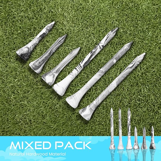 Golf Tees Multiple Colors Mixed Size Package, 100pcs Professional Bamboo/Wood Golf Tees, Size 3-1/4", 2-3/4" & 1-1/2" Reduce Friction and Resistance