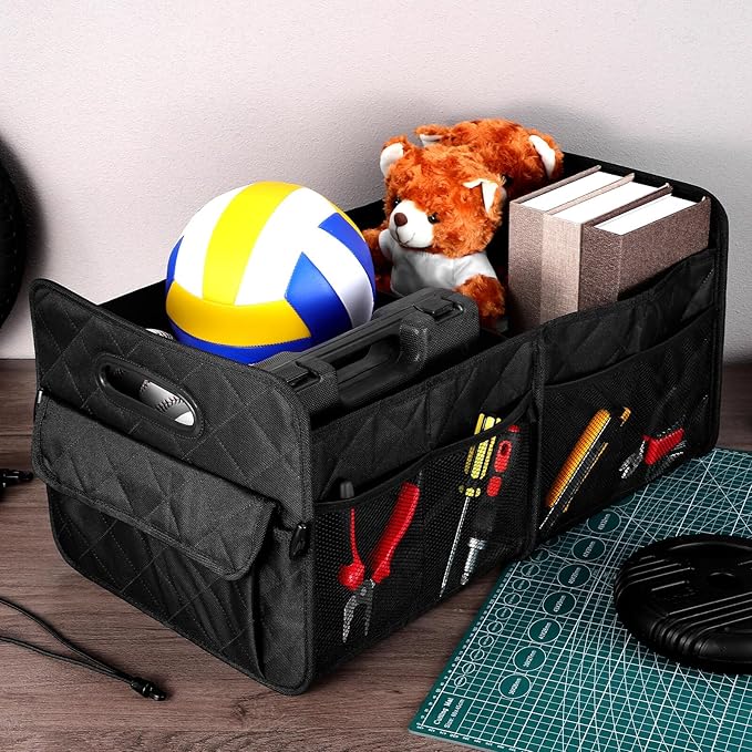 Cabilock Car Trunk Organizer Storage Bin for Suv and Sedan, Collapsible Cargo Organizer with Multiple Compartments, Sturdy Car Storage Trunk Box for Grocery and Travel