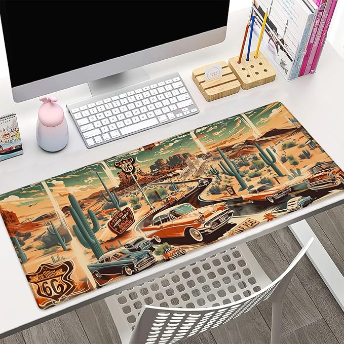 Classic Route 66 Road Trip Gaming Mouse Pad Gifts 31.5" x 11.8", Non-Slip Rubber Base MousePads for Computers Laptop School Office Home Accessories Decor, Mouse Pad, Keyboard Desk Mat