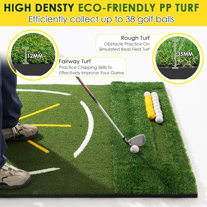 Golf Mat with Dual Turf, 5x4ft Thickened Golf Hitting Mat with Standing Guide-Line & Swing Path Line, Practice Mats for Indoor or Outdoor Use, Gifts for Men Dad & Golfers