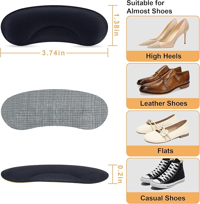 6 Pairs Heel Cushion Pads for Too Big Shoes - Protectors to Prevent Heel Pain, Blisters and Rubbing, Anti Slip Fillers Make Shoes Fit Tighter