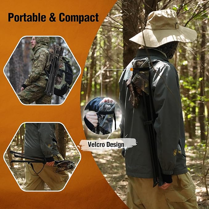 REDCAMP Tripod Hunting Chair for Blinds, Folding Lightweight Portable Fishing Chair for Adults Hunting Stools with Backrest, Golf Chairs for Spectators, Camo