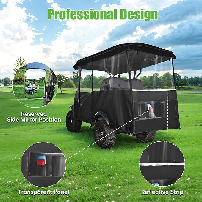10L0L Universal 4 Passenger Golf Cart Enclosure - Extended Roof 94" Fit for Yamaha, EZGO TXT RXV, Club Car DS Precedent, Golf Cart Rain Cover, 600D Waterproof Driving Enclosure with Side Mirror Open
