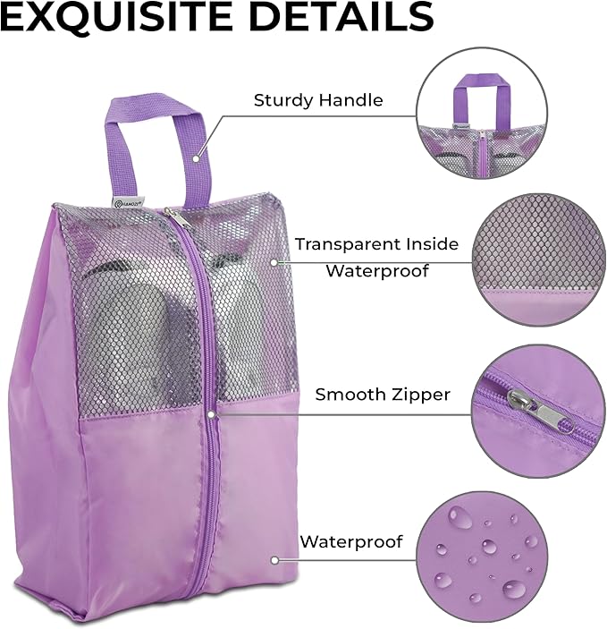 Shoe Bags For Travel, Used As For Storage or Shoe Travel Bag, Space Saving When Travelling With This Travel Shoe Bags For Packing, Sneaker Bag. (Light Purple, 2 Pack, Large)