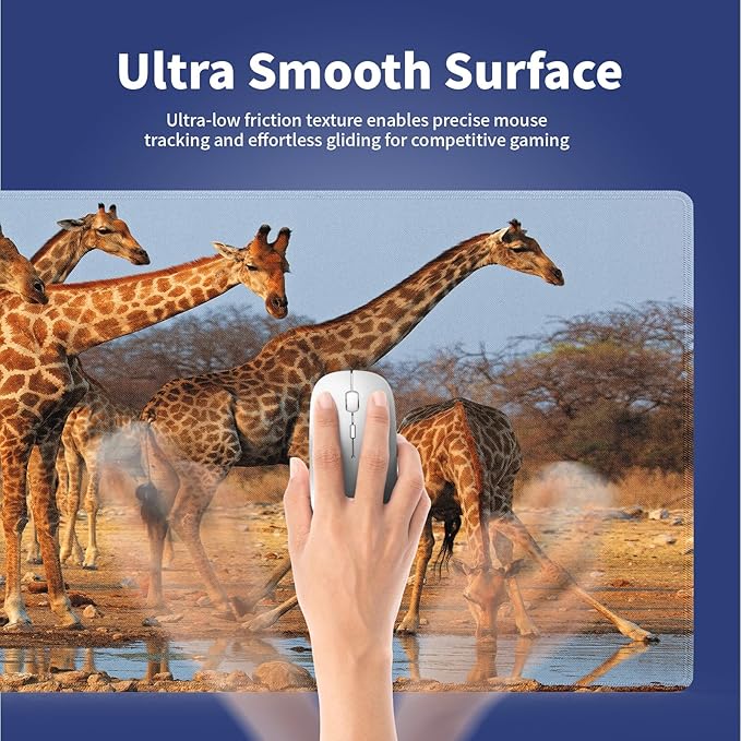 Wknoon. Extra Large Gaming & Office Mouse Pad (31.5" x 11.8") – A Group of South African Giraffes at a Waterhole, Premium XXL Desk Mat with Durable Stitched Edges & Smooth Surface & Anti-Slip Base