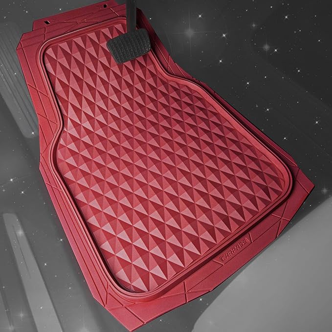 CAR PASS Heavy Duty Rubber Red Car Floor Mats & Cargo Liners, Deep Dish All-Weather Trunk Mats Durable Anti-Slip 3D Rhombus Waterproof Trim to Fit Liner Universal Fit Auto,Sedan,SUV,Truck, Burgundy