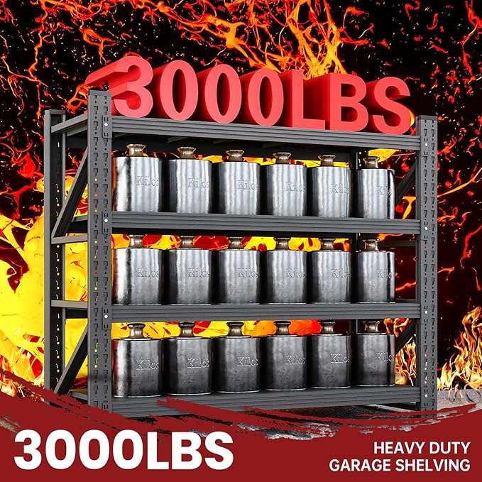 3000LBS Storage Shelves,40" W Garage Shelving Heavy Duty Metal Adjustable Garage Shelves, Shelving Units Industrial Shelving for Warehouse,40" W x 24" D x 60" H,Black