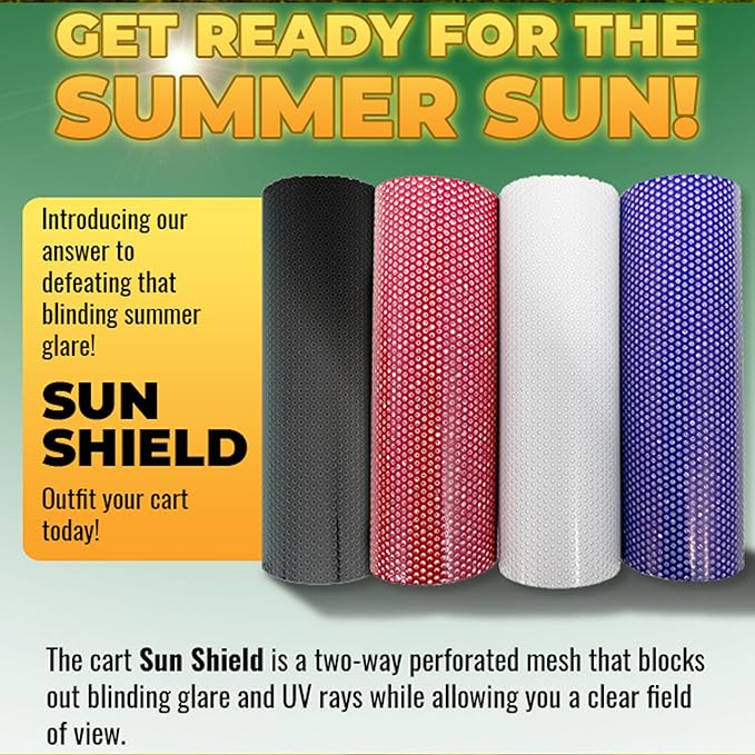 Sun Shield Golf Cart Sun Shade Cover – UV Blocker Visor for Golf Cart, ATV, UTV, Auto – Easy Peel & Stick Mesh Screen – Reversible – Trim to Fit – Red