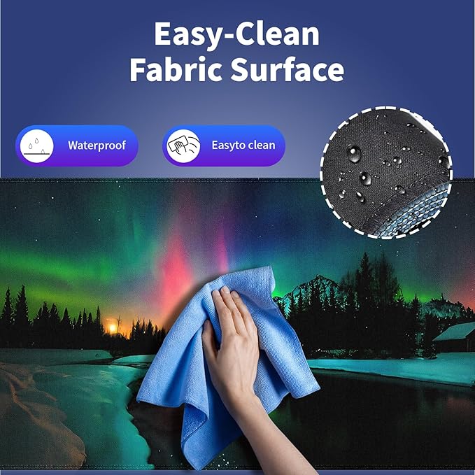 Wknoon. Extra Large Gaming & Office Mouse Pad (31.5" x 11.8") – Aurora Borealis Over Winter Landscape Snow Mountains & Calm Lake & Captivating Night Sky, XXL Desk Mat with Durable Stitched Edges