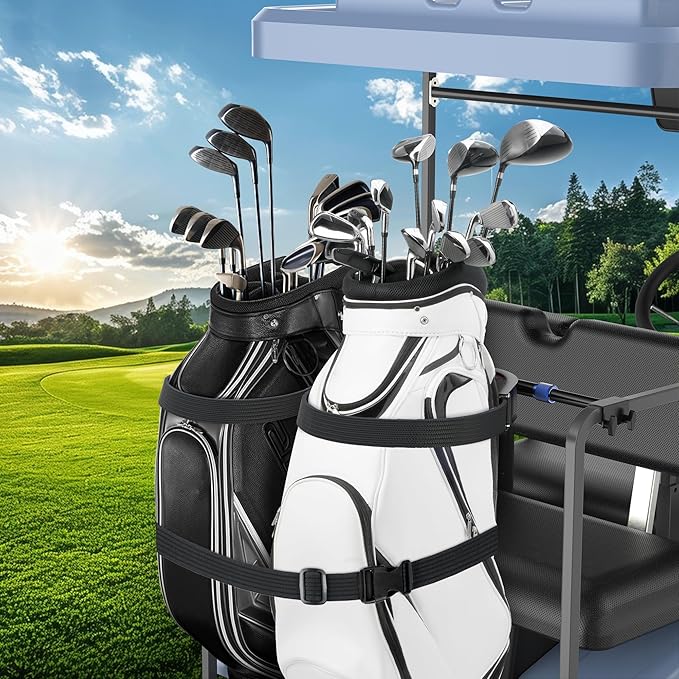 Golf Cart Bag Holder Bracket – Lightweight & Sturdy, No Drilling Required, Adjustable Attachment for EZGO, Club Car, Yamaha 2+2 Rear Seats with 1-Inch Square Tube