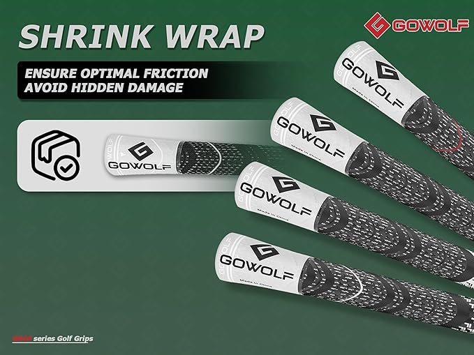 Gowolf Premium Cross Corded Natrual Rubber Golf Grips 13 Pack, Back Rib Improved Control Multi-compound Hybrid Golf Club Grips with 15pc Tapes or Full Kits
