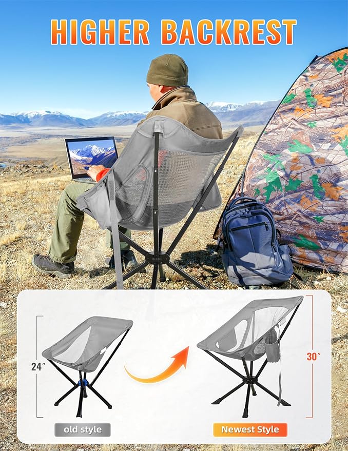Portable Chairs for Adults Foldable, Fast Setup, Lightweight & Small Folding Chair with Cup Holder, Side Pocket and Carry Bag - Support 350 LBS