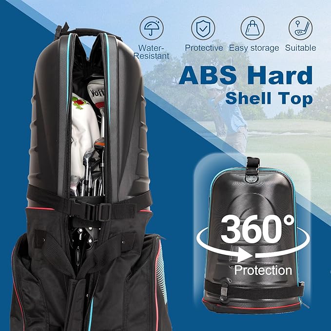 Golf Travel Bags for Airlines with Hard Case Top & Wheels, Hard Shell Top Protect Golf Club, 1680D Heavy Duty Oxford, Wide-Mouth Effortless Packing, Lightweight