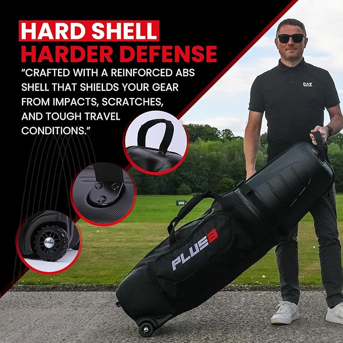 Plus 8 Hard Case Top Golf Travel Bag for Airlines -Waterproof 1680D fabric, Durable & Lightweight Golf Bag with Wheels & TSA Lock for Men & Women -Airplane Luggage Protector for Golf Clubs & Equipment