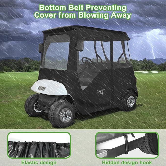 10L0L Golf Cart Deluxe Enclosure for EZGO TXT & RXV 2 Passenger, 4-Sided Clear PVC Window Rain Cover with Zipper Entry, Black