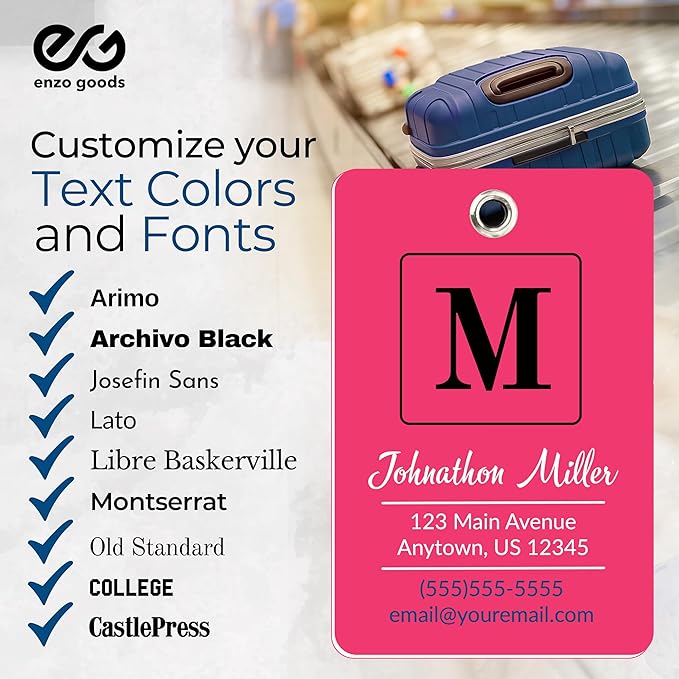 Personalized Luggage Tag | 2 Pack | Custom Luggage Tags for Suitcases | Kids Backpack Tag | 10 Color Options & Choose Font, Font Color