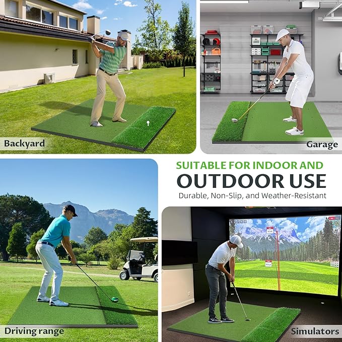Bltend Dual Turf Golf Mat 31mm: 5x5ft/5x4ft Heavy-Duty Golf Hitting Mats Practice Outdoor/Indoor, Elite Dense Artificial Turf Matt Training Aid for Garage/Simulators/Driving Range/Backyard