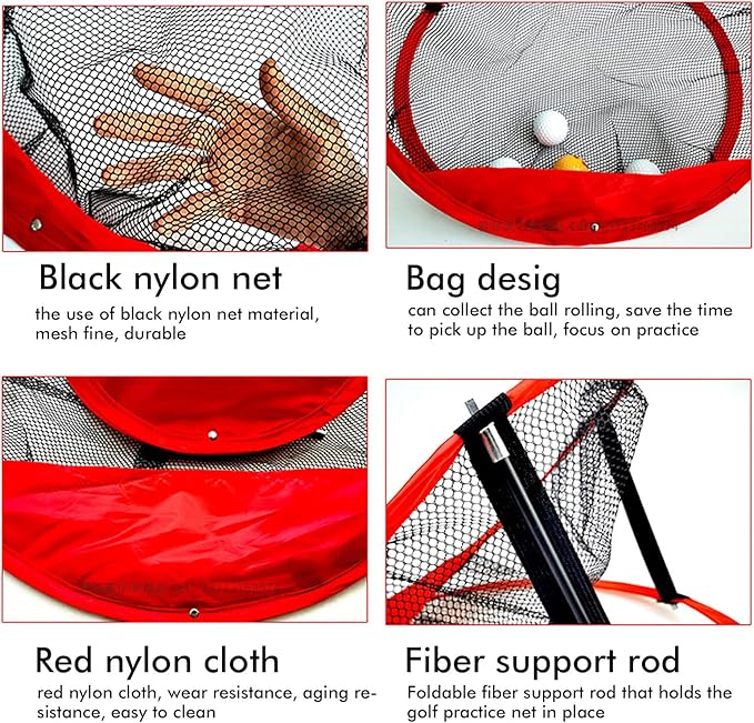 3 in 1 Golf Chipping Net Set, Golf Target Practice Net with 3 Different Sizes, Foldable Nylon Training Net for Indoor and Outdoor Use, Includes Collapsible Fiber Support Rods for E