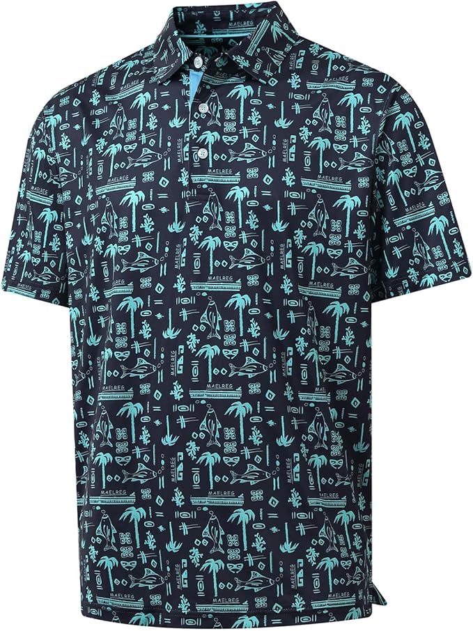 Golf Shirts for Men Dry Fit Short Sleeve Print Performance Moisture Wicking Polo Shirt