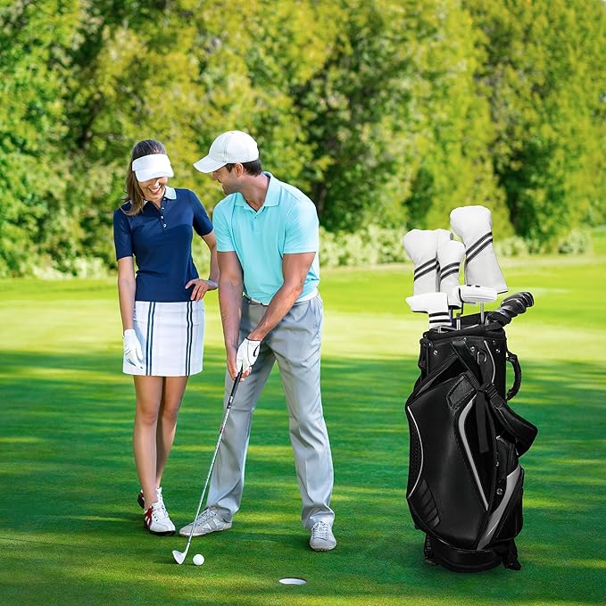 Golf Club Covers,4pcs or 1pc Golf Headcovers for Woods and Driver Fairway Hybrids Women Men - Premium PU Leather with Interchangeable Tags & Magnetic Blade and Mallet Putter Covers