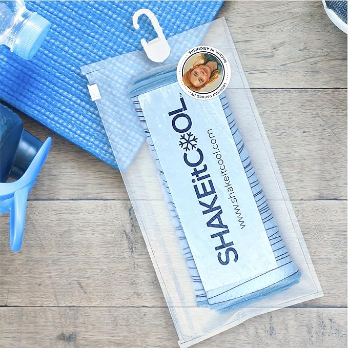 SHAKEitCOOL Original Cooling Towel – Be Cool in Style - Heat Relief, Soft, Lightweight, Sun Protection, Easy Clean - Perfect for Biking, Running, Yoga, Gym, Gardening - Blue