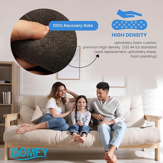 QOMFY 3" Height x 18" Width x 24" Length Charcoal Upholstery Foam Sheet | Made in USA | Multi-Purpose Foam for Upholstery, DIY, Packaging & Acoustic Projects