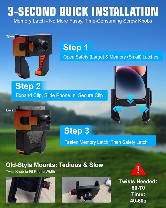 XEEP 2025 Magnetic Golf Cart Phone Holder 8pcs N52 Magnets, 360° Rotation, One-Touch Lock, Golf Phone Holder for Ezgo Club Car Yamaha, Golf Cart Cell Phone Holder for All 4.5-7" Smartphones