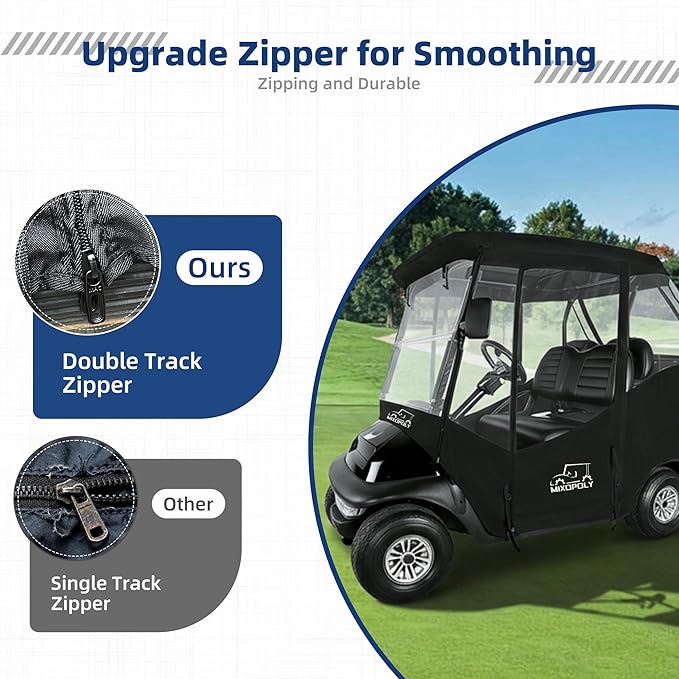 Golf Cart Enclosure Rain Cover 2&4Passenger, EZGO TXT RXV/Club Car Ds&Precedent and Yamaha, 600D Rain Cover Waterproof Windproof Snowproof and All-Weather Protection
