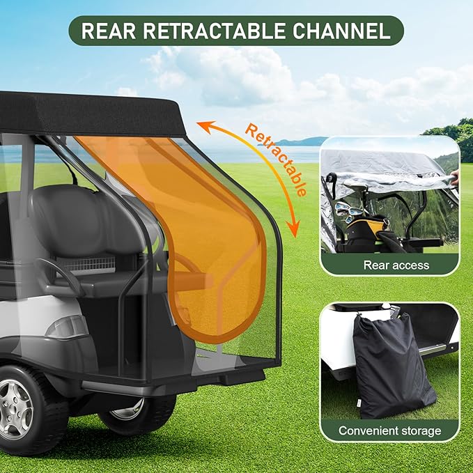Rosefray Golf Cart Enclosure - 2+2 Drivable Rain Cover for Short Roof 58" EZGO, Club Car - Durable Door Zipper, 4-Sided Clear Windows (4 Seater)
