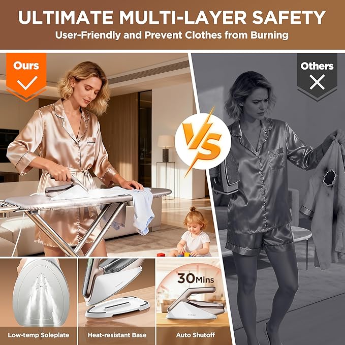 Newbealer Steam Generator Iron, 1500W Turbo Steamer for Clothes, 2 Bar Pressure Clothes Iron, 4 Steam & 4 Dry Heat Modes, Fast Heat-Up, 350ml Detachable Tank, Auto-Off, Self-Cleaning (Gold)