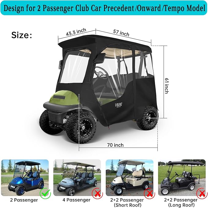 10L0L 2 Passenger Golf Cart Driving Enclosure for Club Car Precedent/Onward/Tempo, 4-Sided Clear Window 600D Rain Cover All Weather Windproof Waterproof