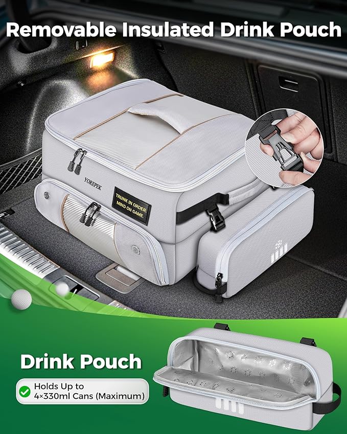 YOREPEK Upgraded Golf Trunk Organizer, Christmas Gifts for Golfers, with Removable Insulated Pouch&Dust-Proof Protective Layer, Multi-Compartment fits 2 Pairs of Shoes, Golf Accessories
