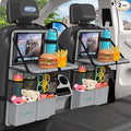 Car Backseat Organizer with Tablet Holder,11 Storage Pockets with Foldable Food Tray, Protector Kick Mats for Kids, Travel Accessories Organizer (Gray, 2Pack with Food Tray)