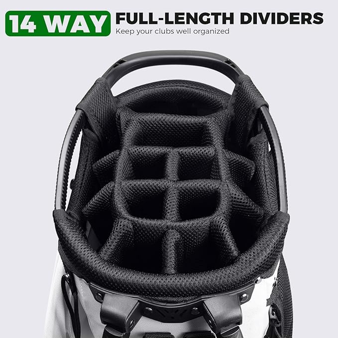 Findway 14 Way Golf Stand Bag, Lightweight Golf Bag with Stand for Men Women, Golf Club Carry Bag with Dual Strap, Full Length Dividers, Multiple Pockets, Golf Ball Holder