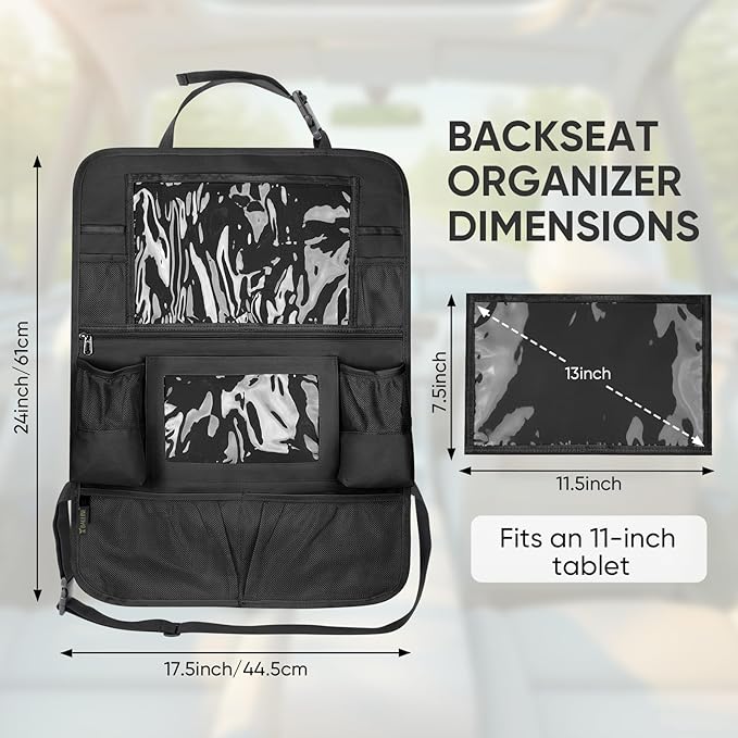 BALEINE Backseat Car Organizer, Back Seat Car Organizers and Storage, Kick Mats Back Seat Protector, Travel Accessories for Most Automotive (2 Pack, Black)