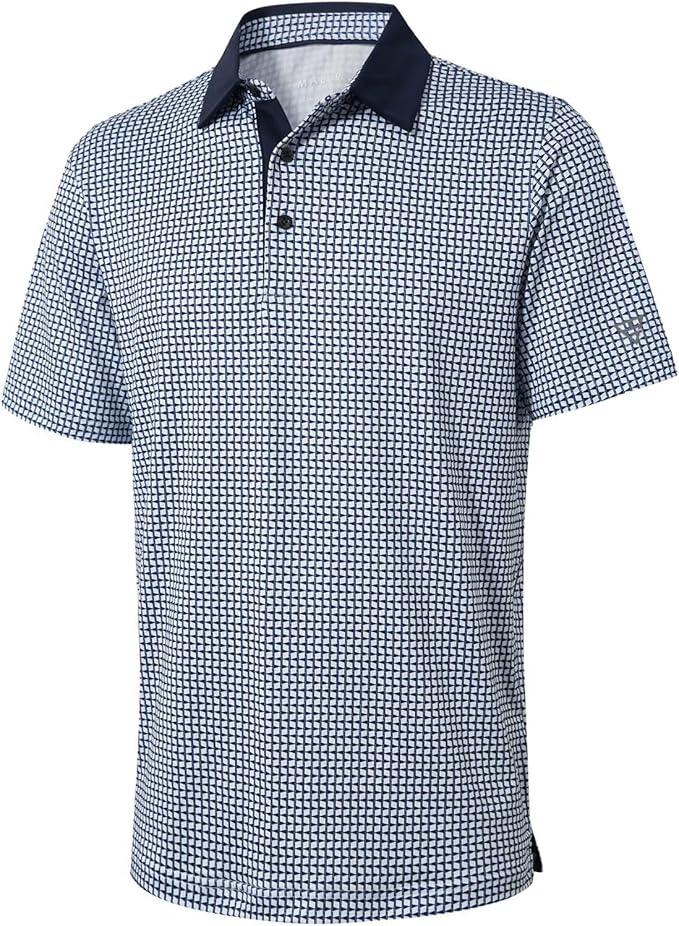 Golf Shirts for Men Dry Fit Short Sleeve Print Performance Moisture Wicking Polo Shirt