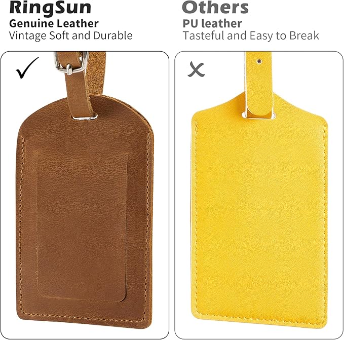 Ringsun Genuine Leather Luggage Tag for Suitcases ID Tags Bag Tags for Luggage (6 Pack)