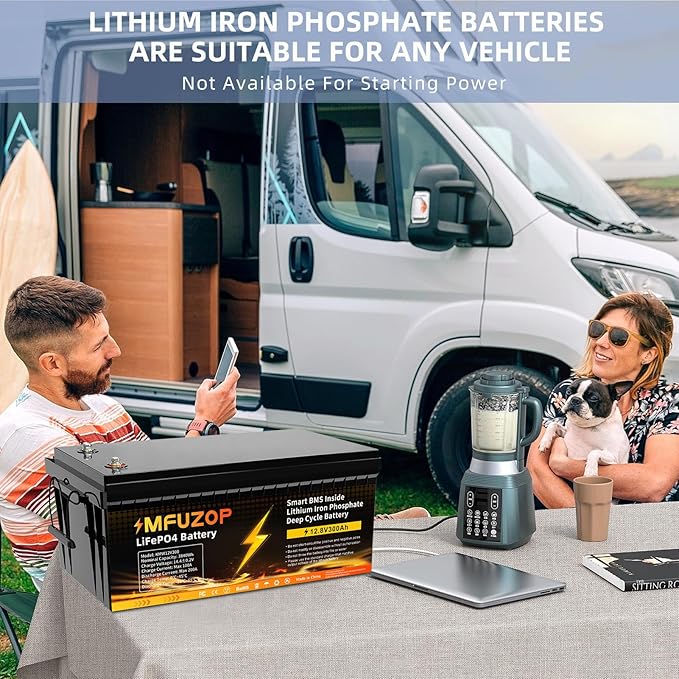12V 300Ah LiFePO4 Battery Integrated 200A BMS 8000+ Cycling Deep Cycle Li-Ion Battery MAX 3840W Power Supports series/parallel connection, great for solar, RV, boat and off-grid use.