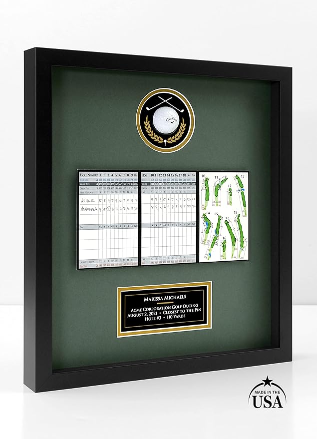 Universal Golf Achievement, Event, Award Display Case Frame for Ball, Scorecard, Photo & Printed Graphic Info Insert (Premium, 3 Components)