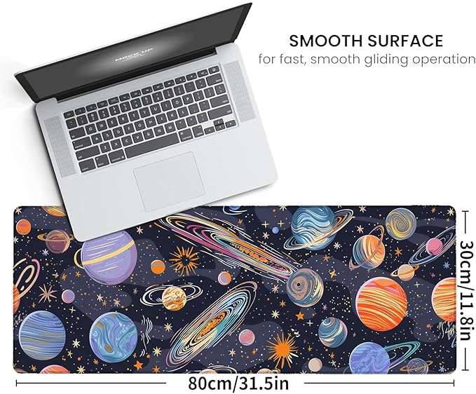 Celestial Large Gaming Mouse Pad,Space Planets Desk Mat,31.5x11.8x0.12in Extended Non-Slip Rubber Starry Sky Mousepad,Computer Deskmat Gifts,Laptop Mice Pads Decor for Home Office
