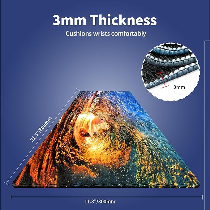 Wknoon. Extra Large Gaming Mouse Pad (31.5" x 11.8") with Durable Stitched Edges – Huge Ocean Wave Cave at Sunset Scene, Anti-Slip Rubber Base & Smooth Fabric Surface Extended XXL Desk Mat
