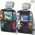 Car Backseat Organizer with 12" Touch Screen Tablet Holder, 600D Waterproof Kick Mats Back Seat Protector, Travel Storage Accessories for Kids Toddlers Road Trip Essentials, Black