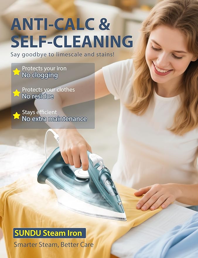 Iron Steamer for Clothes, Ceramic Soleplate, 500 Microsteam Holes, Powerful Steam Iron, Adjustable Steam, Burst of Steam, Self-Clean, Anti-Calc, Lightweight, Leakproof, Long-Lasting Steam