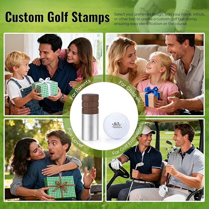Golf Ball Stamp Personalized Marker - Premium Metal Custom Golf Ball Stamp - Quick-Dry Ink Monogram Identifier - Unique Golfing Accessories Gifts for Men Dad